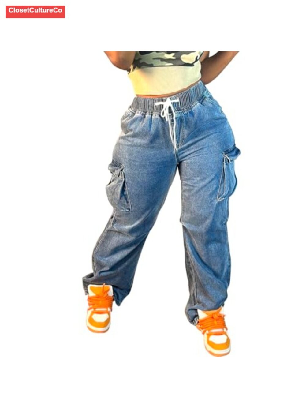 Women's Baggy Stretchy Wide Leg Cargo Jeans High Waisted Y2K Denim Pants